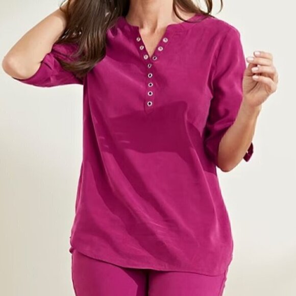 Chico's Soft Silky Chic Grommet-Trimmed 3/4-sleeve with Tab Tunic Size 2 = Large - Picture 11 of 12